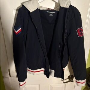 Vintage Tommy Hilfiger Black Jacket with Red and White Accents